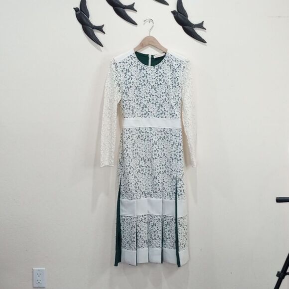 Tory Burch Lace Godet Dress - 4 ~ Ivory / Green - Picture 4 of 16